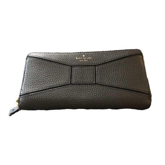 Kate Spade Black Pebble Leather 4 Compartment Wallet Zip Pocket Zip-A-Round - Picture 1 of 7